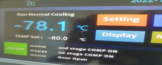 Display Screen of a Powered UCC Freezer